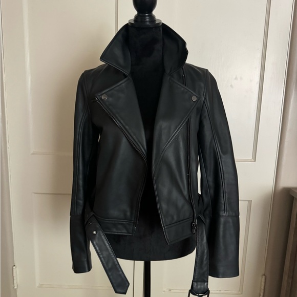 Black Leather Biker Jacket Ladies Ted Baker Motorcycle Moto AS NEW Condition - Picture 1 of 15